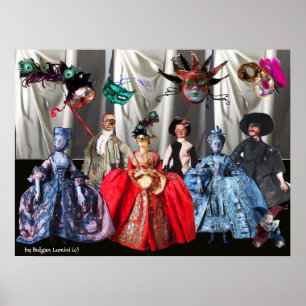 AFFICHES ANTIQUE ITALIENNE PUPPETS MASQUERADE COSTUME PARTI