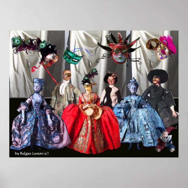 AFFICHES ANTIQUE ITALIENNE PUPPETS MASQUERADE COSTUME PARTI (Devant)