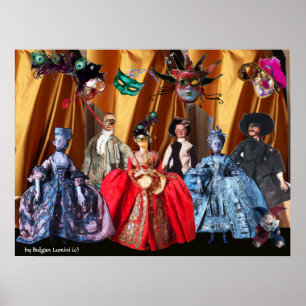 AFFICHES ANTIQUE ITALIENNE PUPPETS MASQUERADE COSTUME PARTI