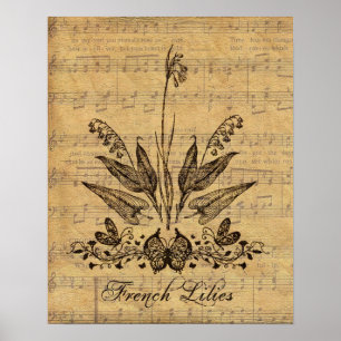 Affiches Antique Lillies Botanique