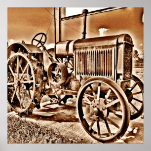 Affiches Antique Tracteur Équipement Agricole Classic Sepia