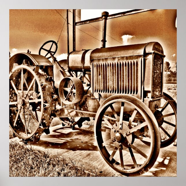 Affiches Antique Tracteur Équipement Agricole Classic Sepia (Devant)