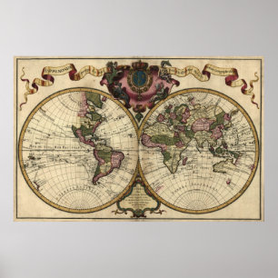 Affiches Antique World Map by Guillaume de L'Isle, 1720
