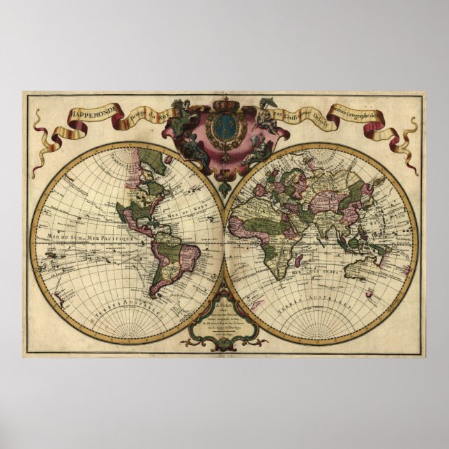 Affiches Antique World Map by Guillaume de L'Isle, 1720 (Devant)