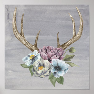 Affiches Antlers floraux de cerfs