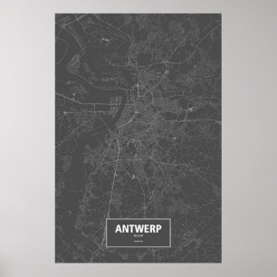 Affiches Anvers, Belgique (blanc sur noir)