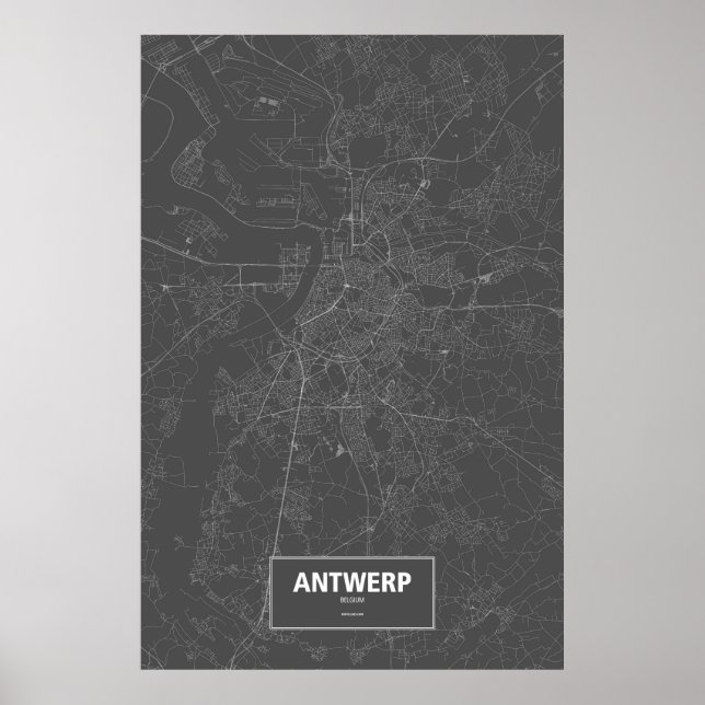 Affiches Anvers, Belgique (blanc sur noir) (Devant)