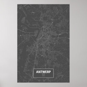 Affiches Anvers, Belgique (blanche sur le noir)