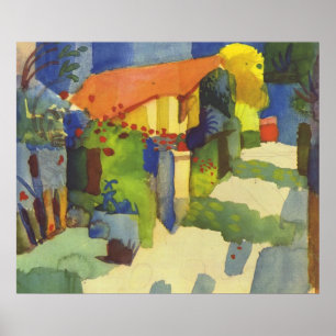 Affiches Août Macke - Maison dans le jardin 1914 Waterolor