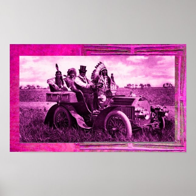 AFFICHES APACHES ET GERONIMO CONDUISANT UNE VOITURE À MOTEU (Devant)