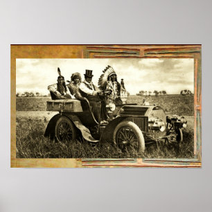 AFFICHES APACHES ET GERONIMO CONDUISANT UNE VOITURE AUTOMOB