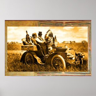 AFFICHES APACHES ET GÉRONIMO CONDUISANT UNE VOITURE AUTOMOB