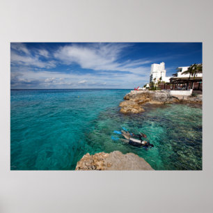 Affiches Apprenant au piqué de scaphandre, Cozumel Mexique