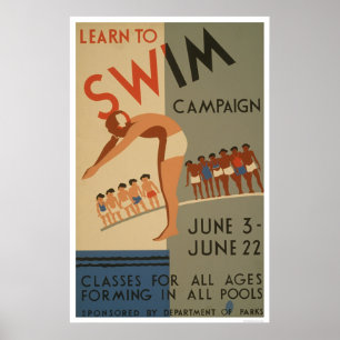 Affiches Apprenez à nager NYC WPA 1940