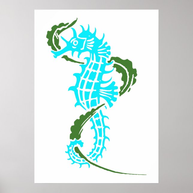 Affiches Aqua marin bleu, vert et algues (Devant)