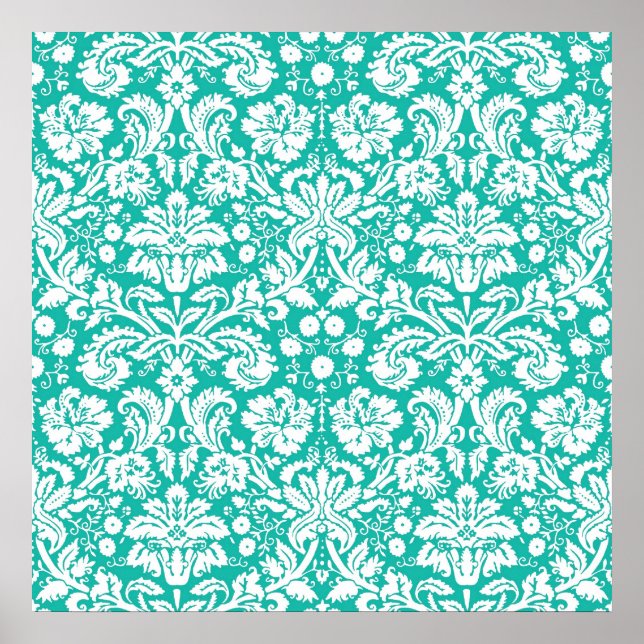 Affiches Aqua turquoise Teal damask (Devant)