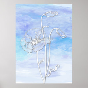 Affiches Aquarelle Abstraite bleue et pavots