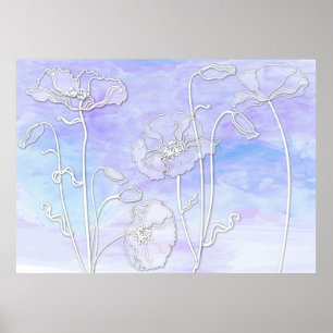 Affiches Aquarelle Abstraite violette et bleue et pavots 3