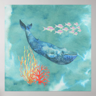 Affiches Aquarelle Baleine bleue ID368