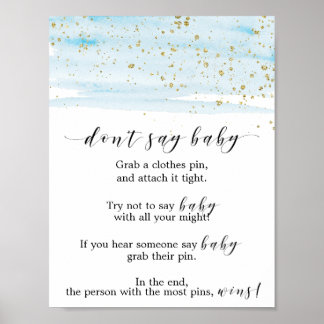 Affiches Aquarelle bleu et or ne pas dire signe bébé