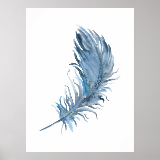 Affiches Aquarelle Boho Blue Feather Print (Devant)