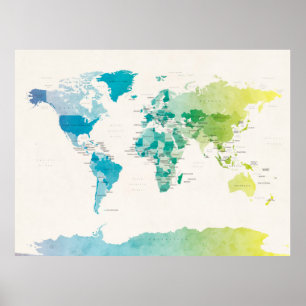 Affiches Aquarelle Carte politique du monde
