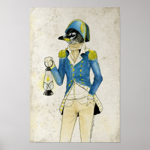Affiches Aquarelle coloniale d'oiseau, tenant la vieille