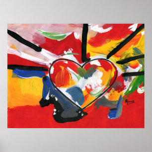 Affiches Aquarelle colorée vive motifs de coeur