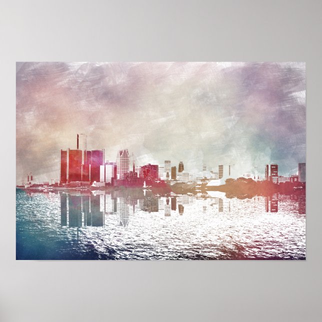 Affiches Aquarelle Detroit (Devant)