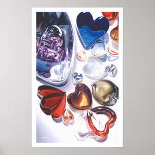 Affiches Aquarelle en verre d'amour de coeurs