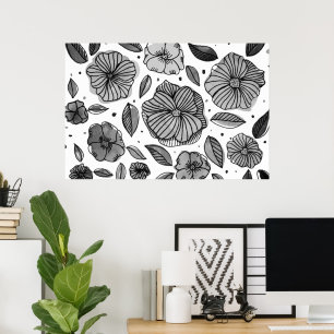 Affiches Aquarelle et fleurs d'encre - noir et blanc