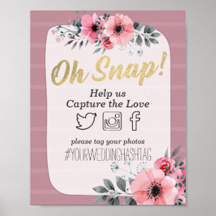 Affiches Aquarelle Floral Oh Snap Hashtag Mariage Décor