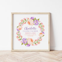 Aquarelle Floral Personnalisé Baby Birth Stats