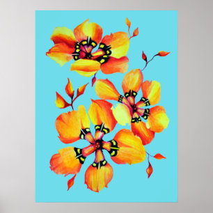 Affiches Aquarelle Lumineuse Fleurs orange - Aqua