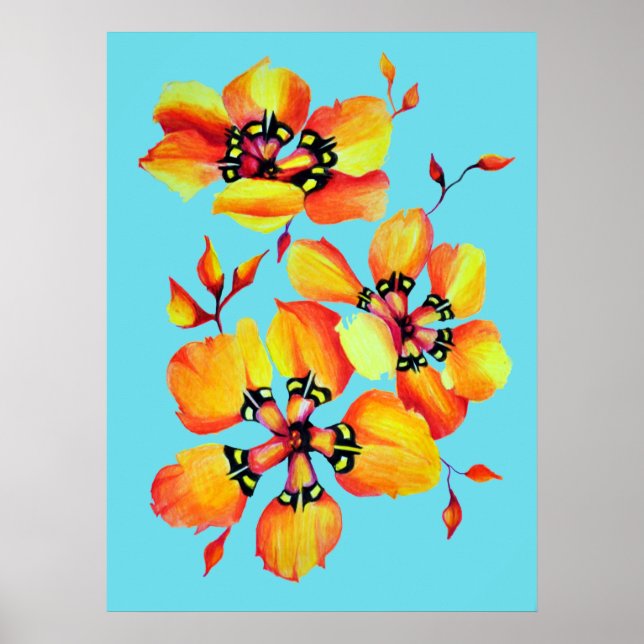Affiches Aquarelle Lumineuse Fleurs orange - Aqua (Devant)