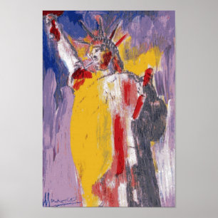 Affiches Aquarelle moderne rouge jaune Statue de la Liberté