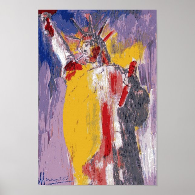 Affiches Aquarelle moderne rouge jaune Statue de la Liberté (Devant)