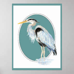 Affiches Aquarelle originale Great Blue Heron Bird