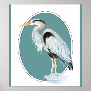 Affiches Aquarelle originale Great Blue Heron Bird