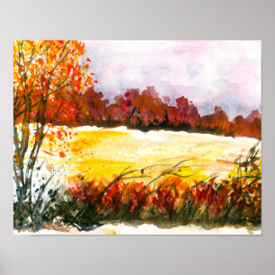 Affiches Aquarelle Paysage Abstrait Arbres d'automne