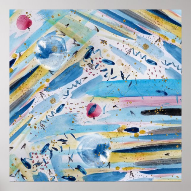 Affiches Aquarelle peinture main art abstrait (Devant)