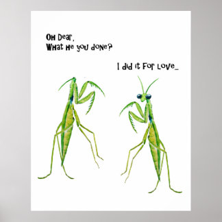 Affiches Aquarelle prier Mantis Drôle plaisanterie