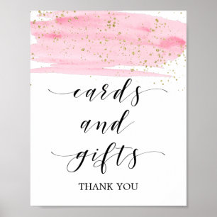 Affiches Aquarelle Rose Blush & Gold Sparkles Cartes & Cade