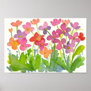 Affiches Aquarelle rose Fleur sauvage Coton Bonbon Pêche