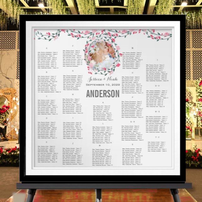 Affiches Aquarelle rose Peony Mariage photo SeatingChart (To see frame pricing, please enter your frame and mat options.)