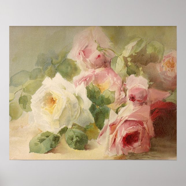 Affiches Aquarelle Rose victorienne vintage (Devant)