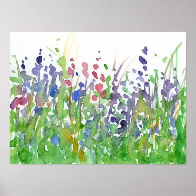 Affiches Aquarelle rose violet Fleur sauvage Meadow (Devant)