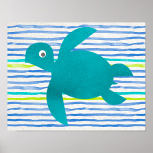 Affiches Aquarelle Tortue de mer Shibori Stripe