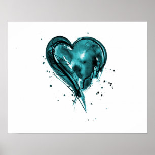 Affiches Aquarelle turquoise de coeur