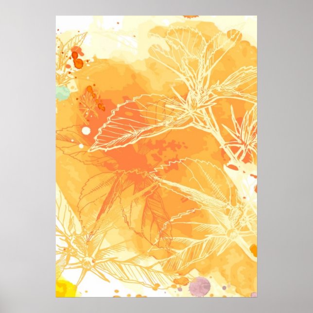 Affiches Aquarelle vectorielle Arrière - plan & Fleurs trop (Devant)